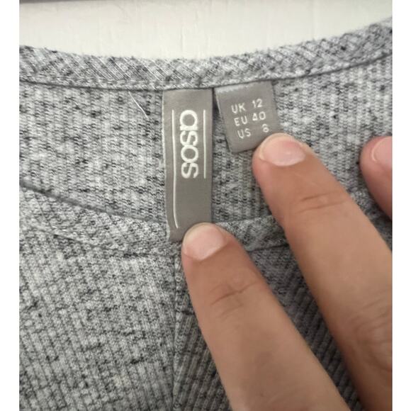 Asos Size 8 Heathered Gray Twist Front Ribbed Short Sleeve Knit Maxi - Picture 4 of 7